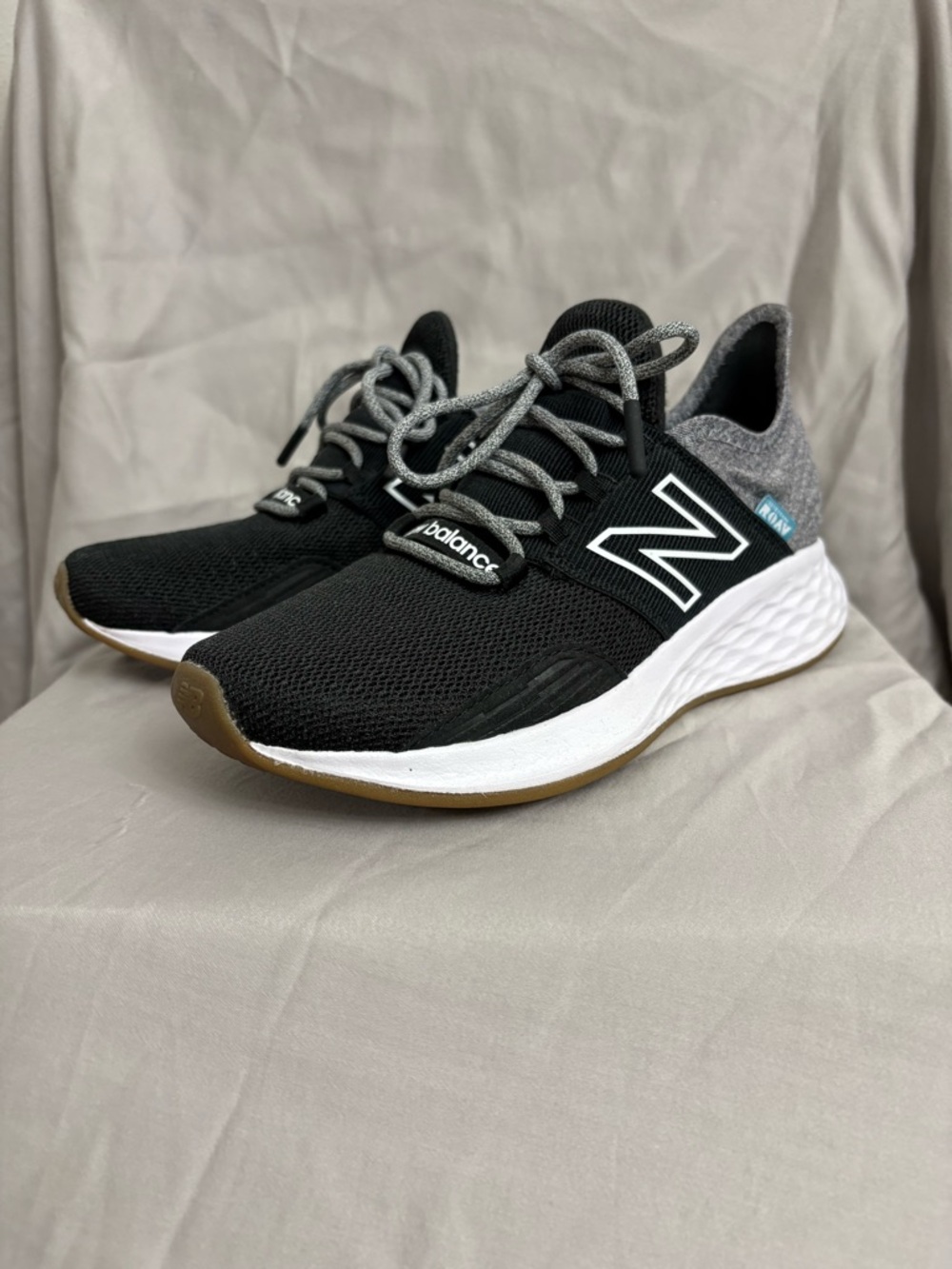 New Balance Black & Gray Knit Athletic Sneakers with White Midsole
